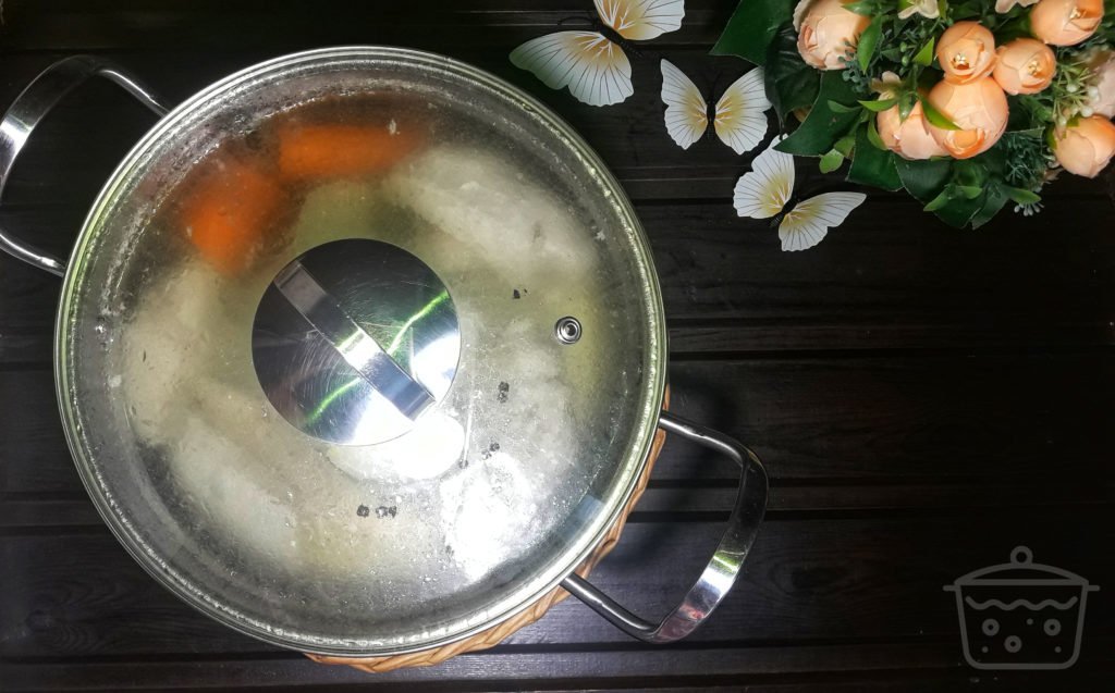boiled water in the saucepan