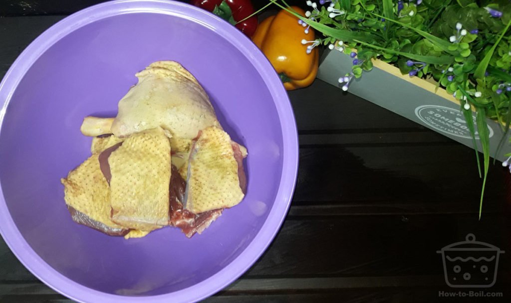 duck pieces in a bowl