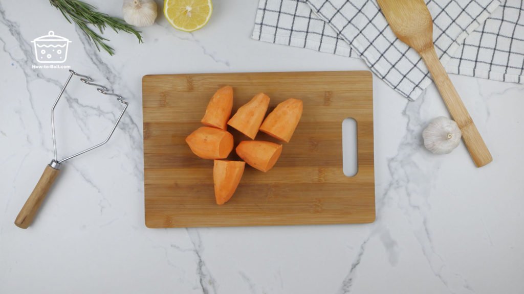 peel and cut sweet potatoes 